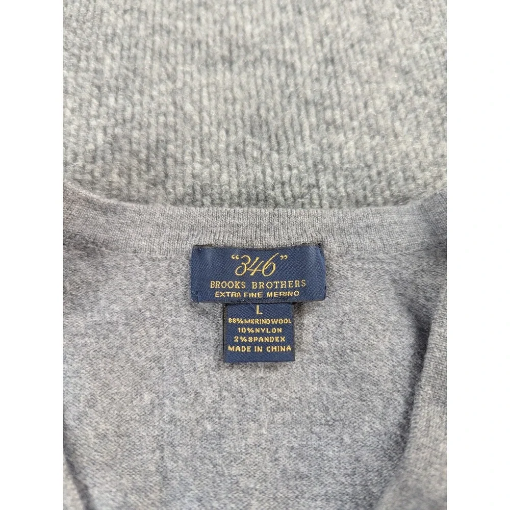 Brooks Brothers Sweater Mens Large Merino Wool Grey V-Neck  346